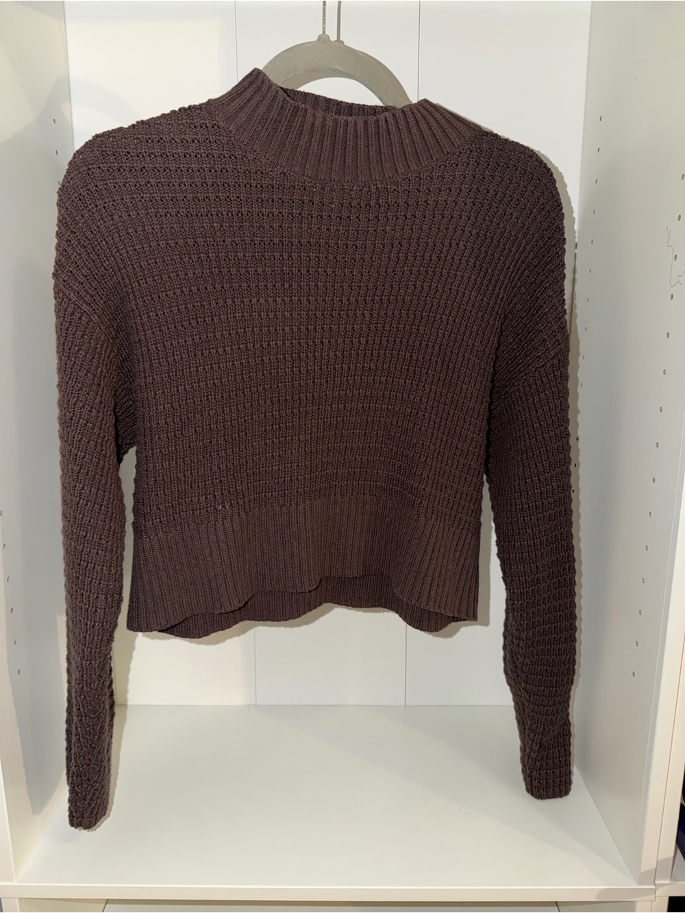 La Hearts Chocolate Brown Waffle Knit Mock Neck Sweater